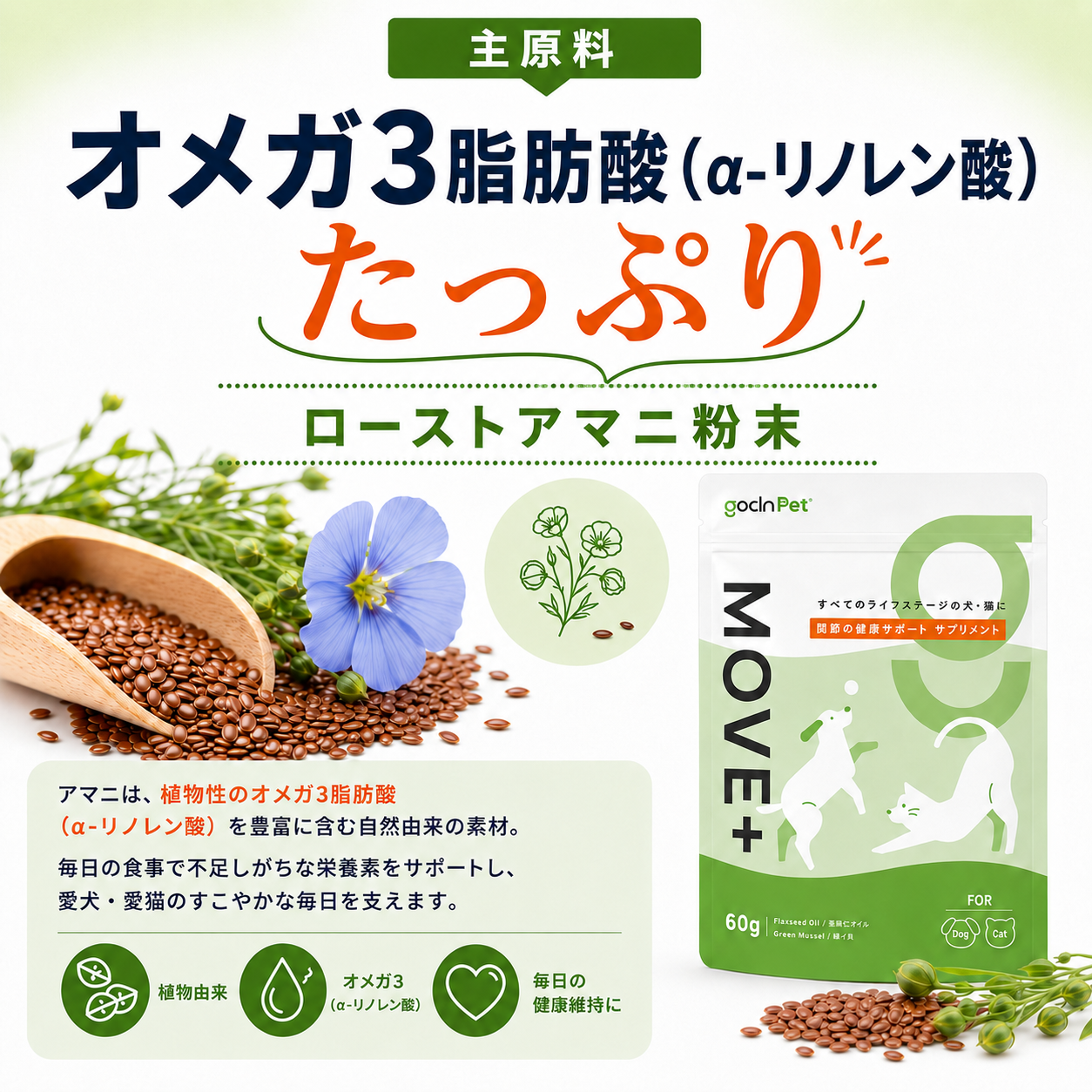 GoCLN Pet MOVE+|関節の健康サポートサプリメント 犬・猫用 60g