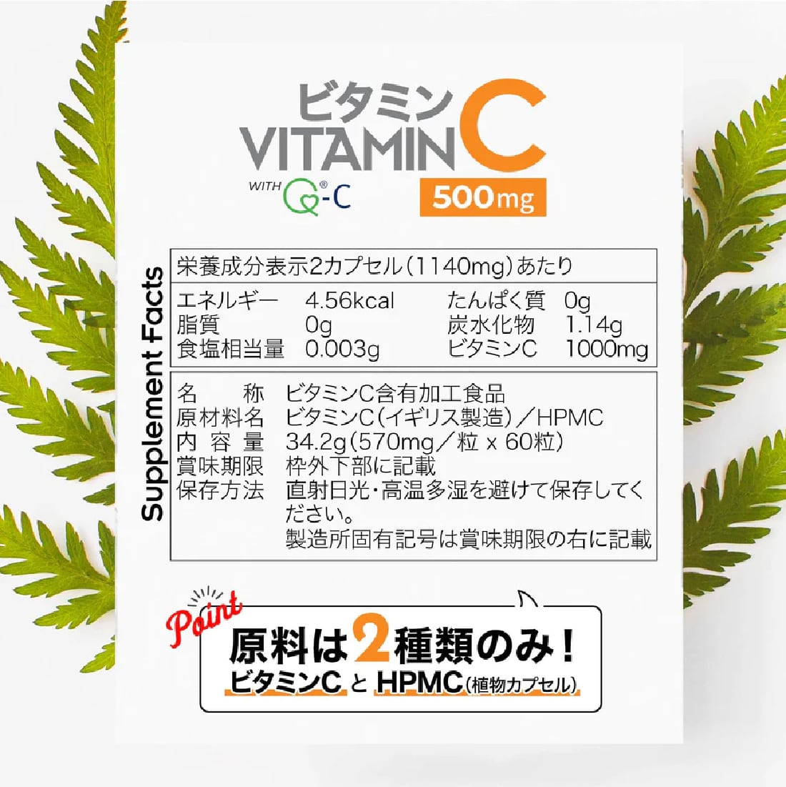 無添加 高濃度ビタミンC サプリメント 1000mg/日 60カプセル - gocln